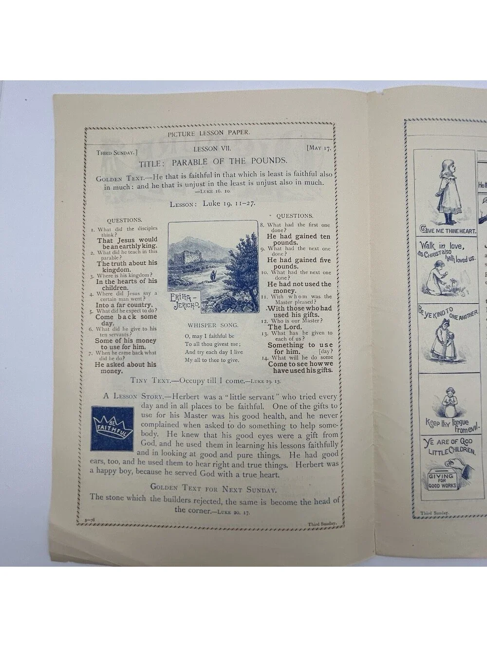 1896 Picture Lesson Paper Vintage Sunday School Ephemera Pollys Pets Ducks   C20